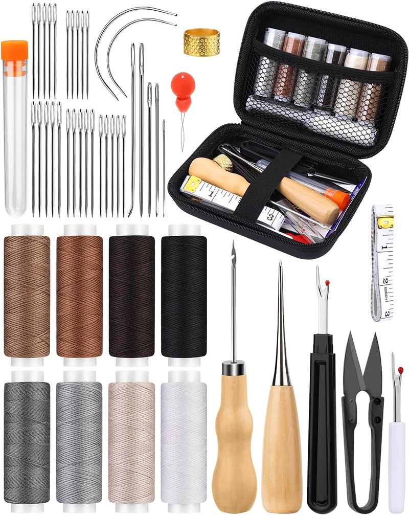 BAGERLA Upholstery Repair Kit, 50 Pcs Heavy Duty Sewing Kit with 8 Colors Thread 32 Pcs Upholstery Needles, Sewing Awls for Hand Stitching Car Sofa Shoe Backpack Craft DIY - Image 1